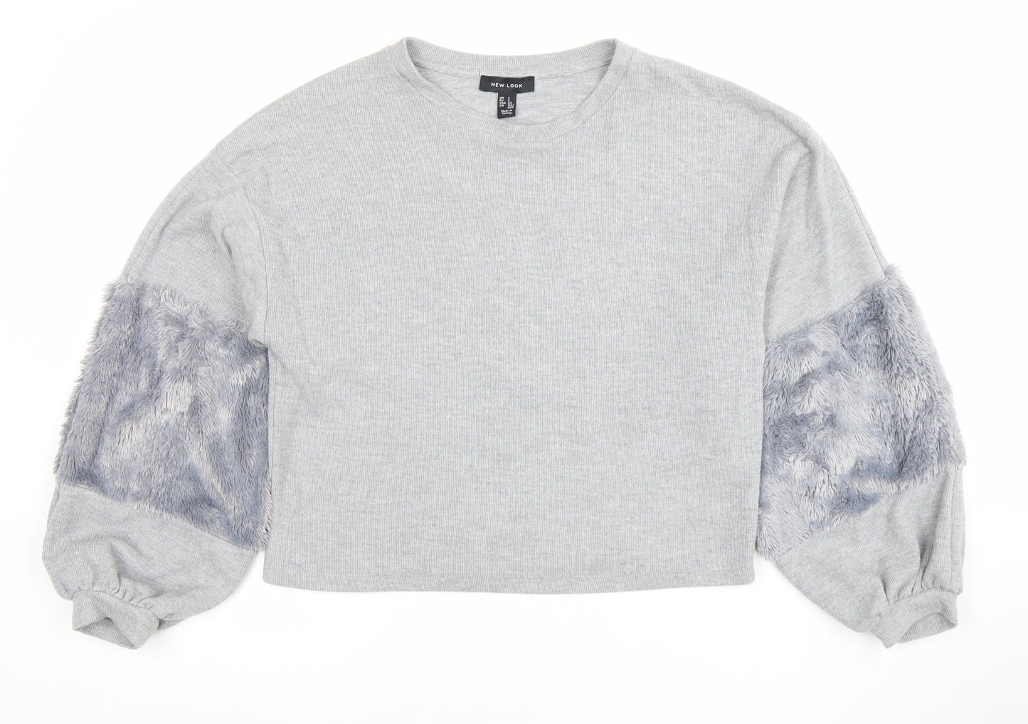 New Look Women Grey Faux Fur Sleeve Sweatshirt Size S