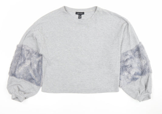New Look Women Grey Faux Fur Sleeve Sweatshirt Size S