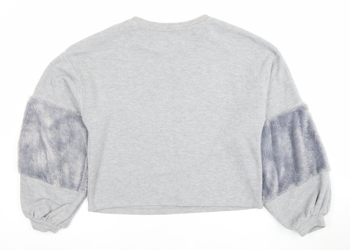 New Look Women Grey Faux Fur Sleeve Sweatshirt Size S