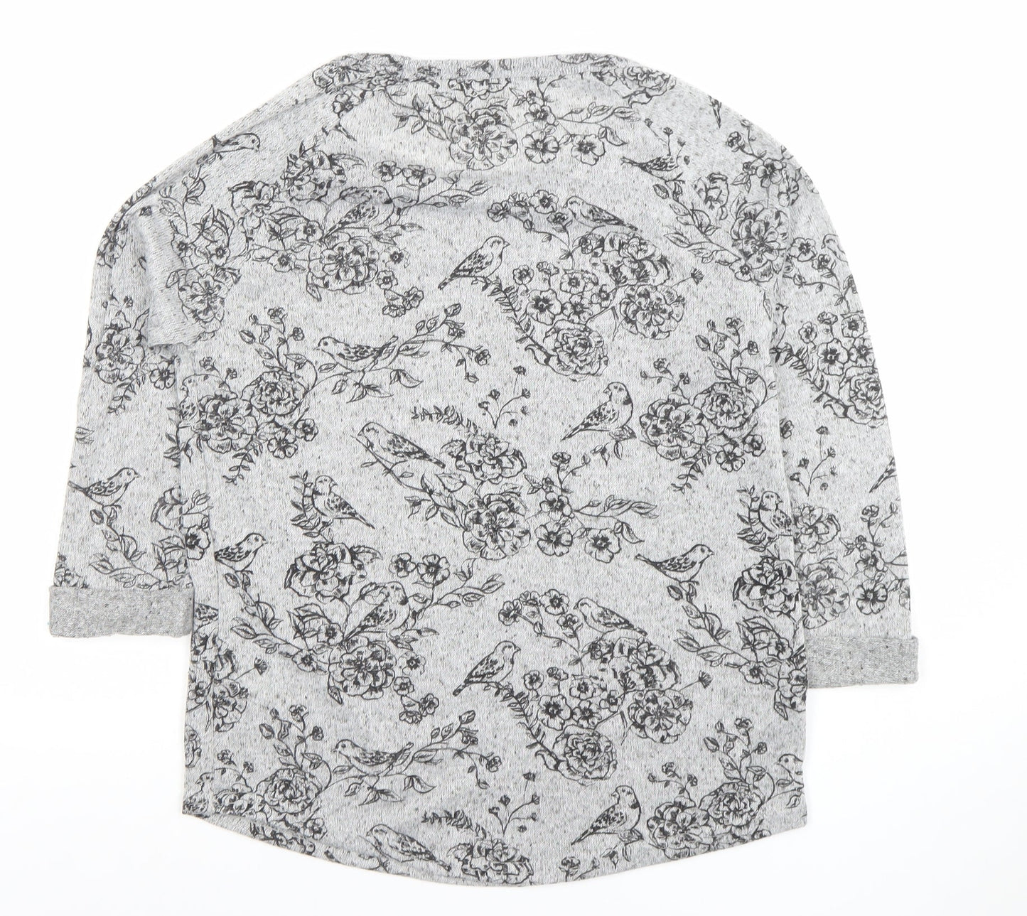 New Look Women's Grey Floral Bird Print 3/4 Sleeve Pullover Jumper Size 10