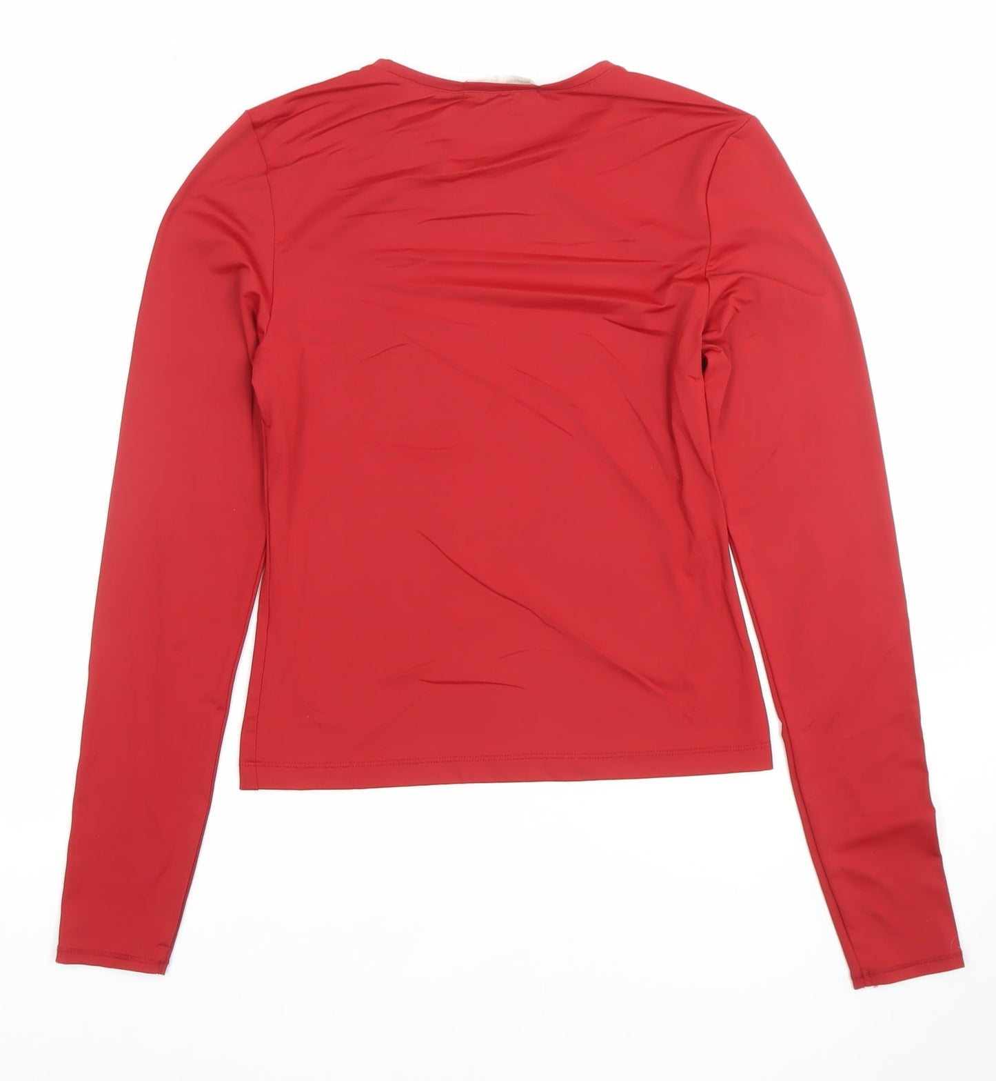 Pull&Bear Women's Red Slim Fit Long Sleeve Basic T-Shirt M