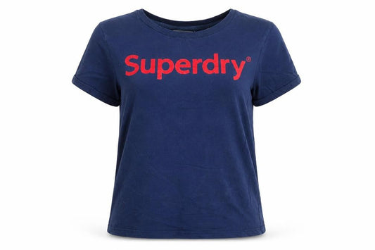 Superdry Womens Blue Embroidered Logo Cotton T-Shirt Size 10