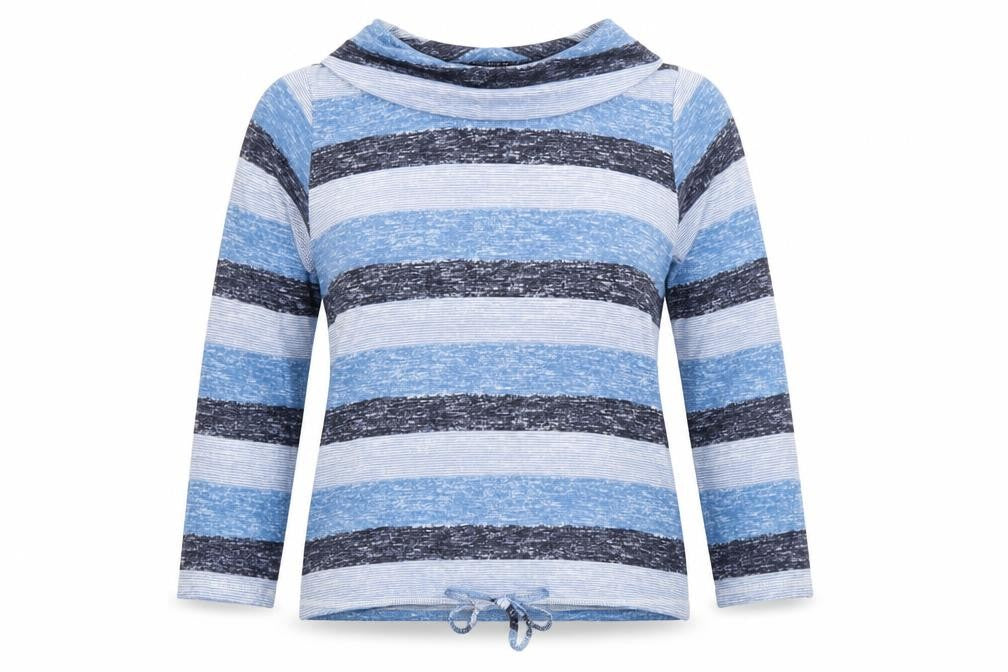 Isle Womens Blue Striped Cowl Neck Long Sleeve T-Shirt Size L