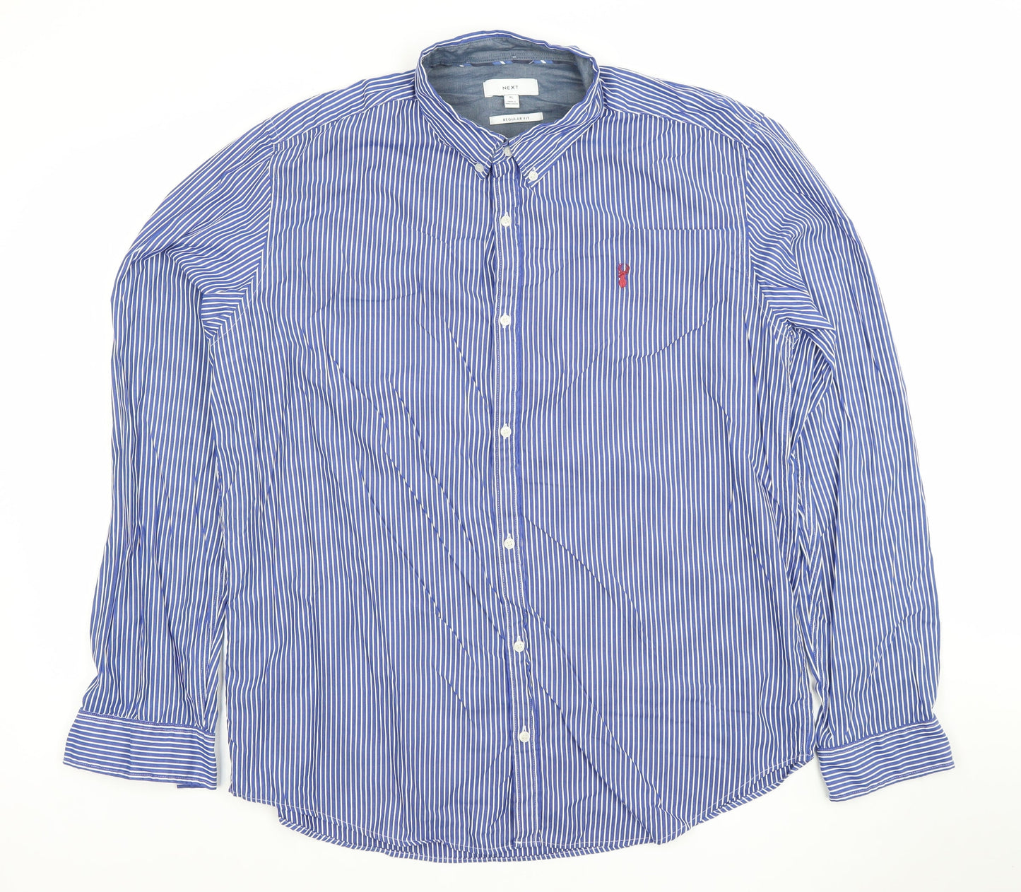 Next Men's Blue Striped Regular Fit Long Sleeve XL Dress Shirt