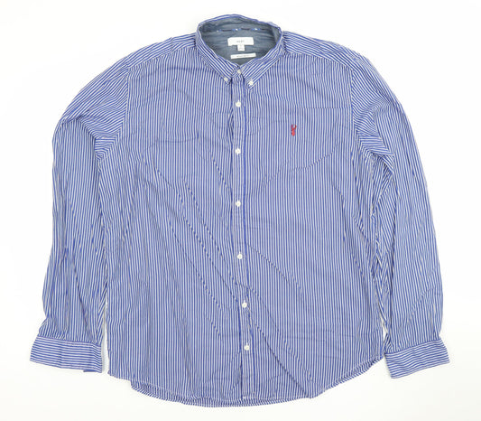 Next Men's Blue Striped Regular Fit Long Sleeve XL Dress Shirt