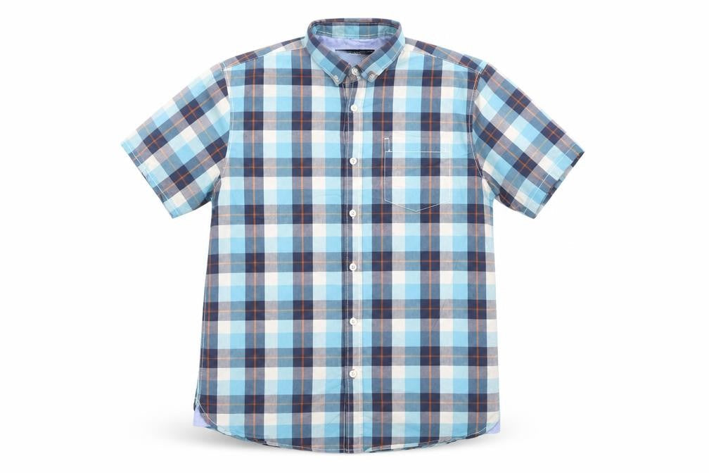 St Bernard for Dunes Stores Men’s Blue Check Short Sleeve Cotton Shirt Size S