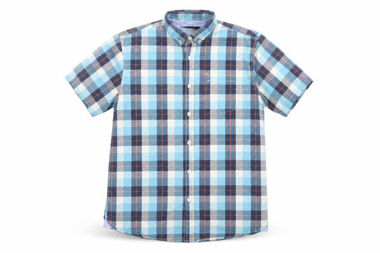 St Bernard for Dunes Stores Men’s Blue Check Short Sleeve Cotton Shirt Size S