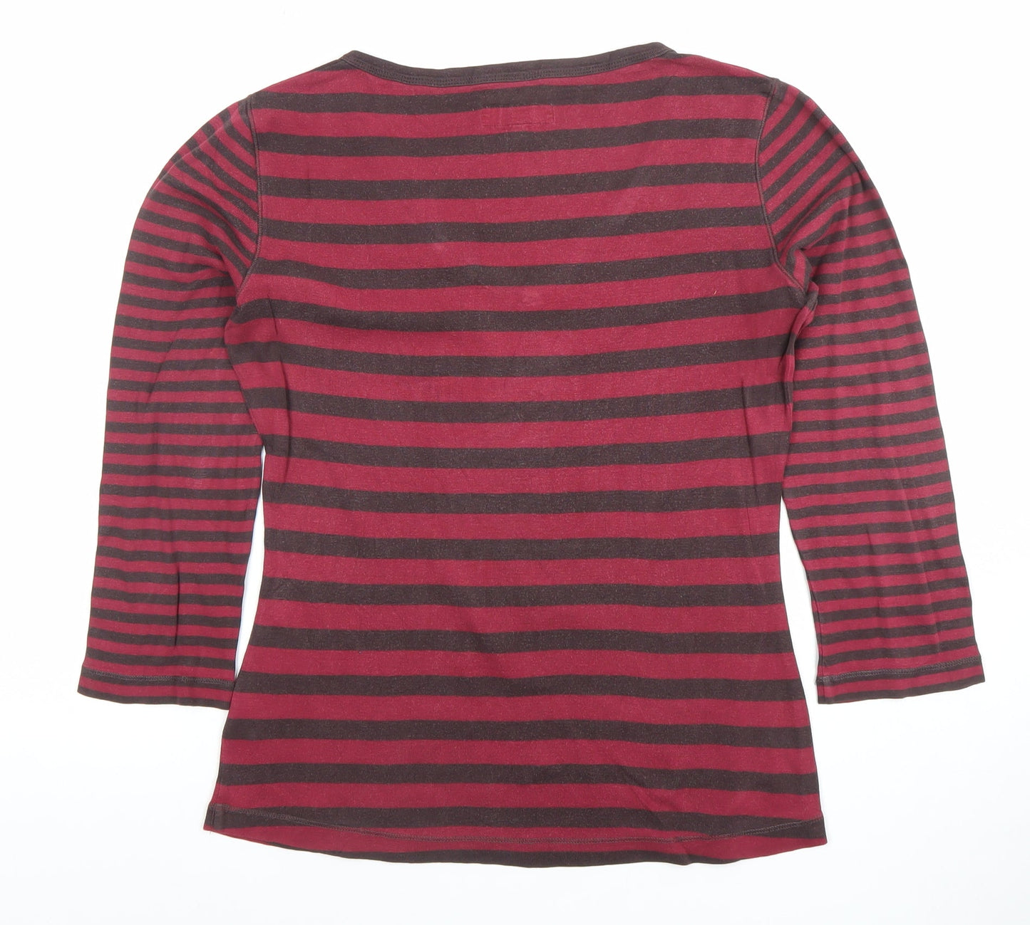 Kew Women's Red Striped 3/4 Sleeve V-Neck Cotton T-Shirt Size L