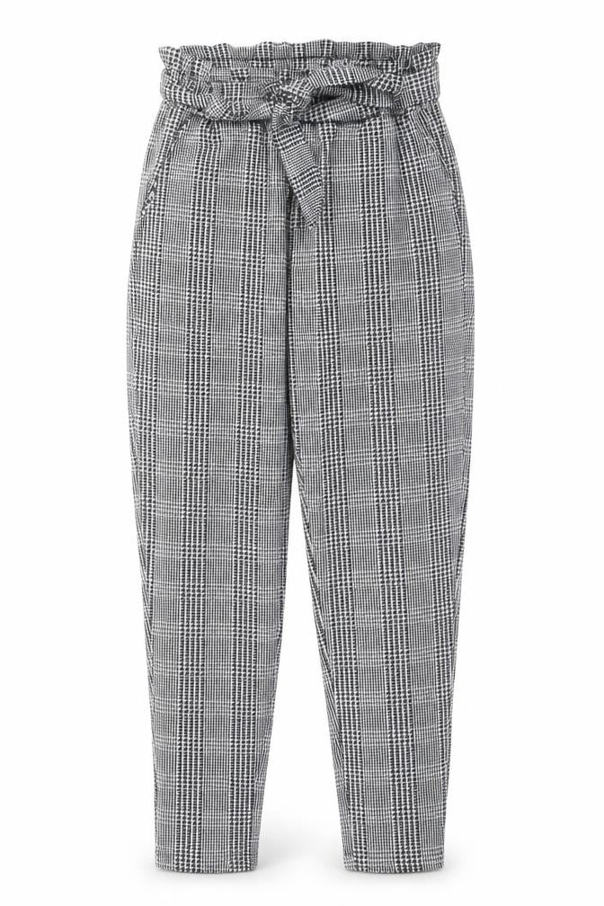 New Look Women's Grey Check Paperbag Trousers Size 8