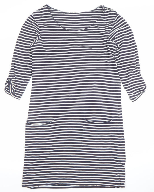 White Stuff Women Blue Striped Shift Dress Size 8 3/4 Sleeve