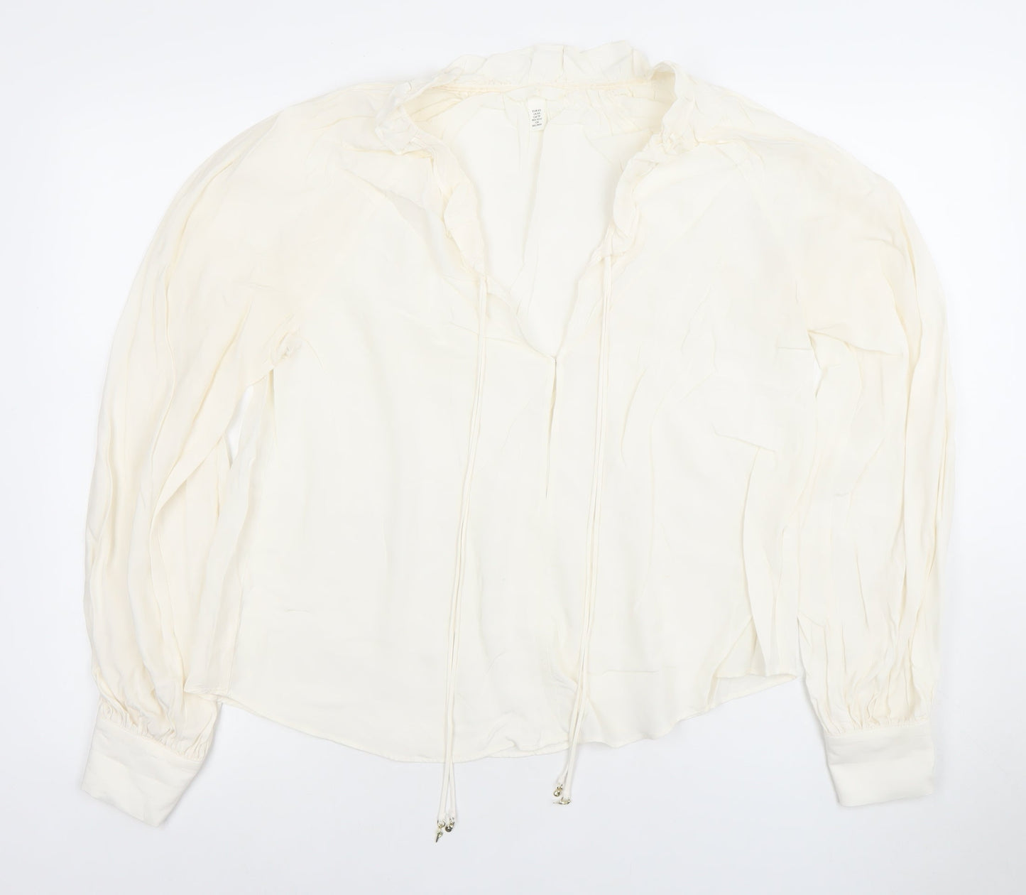 H&M Womens Ivory Viscose Long Sleeve Tunic Blouse XS