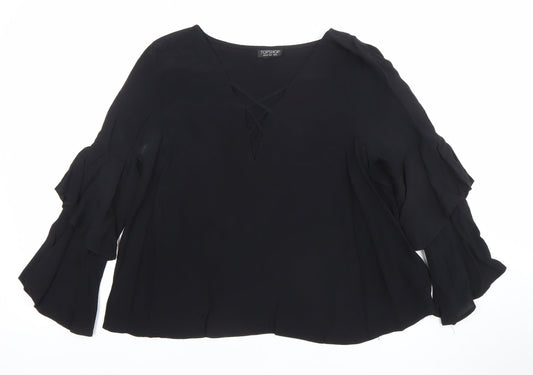Topshop Womens Black Viscose Tunic Blouse Size 10 Flared Sleeve