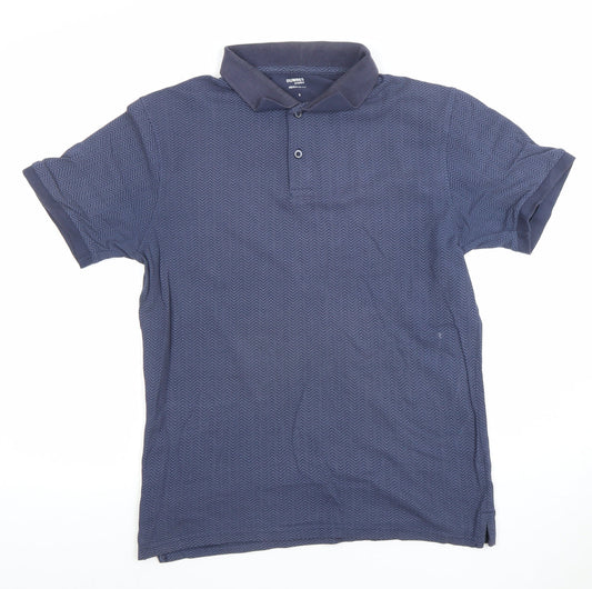 Dunnes Stores Men's Blue Cotton Chevron Short Sleeve Polo Shirt Size S