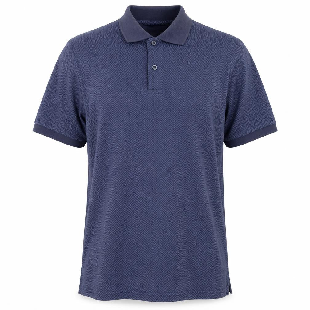Dunnes Men's Blue Cotton Chevron Short Sleeve Polo Shirt Size S