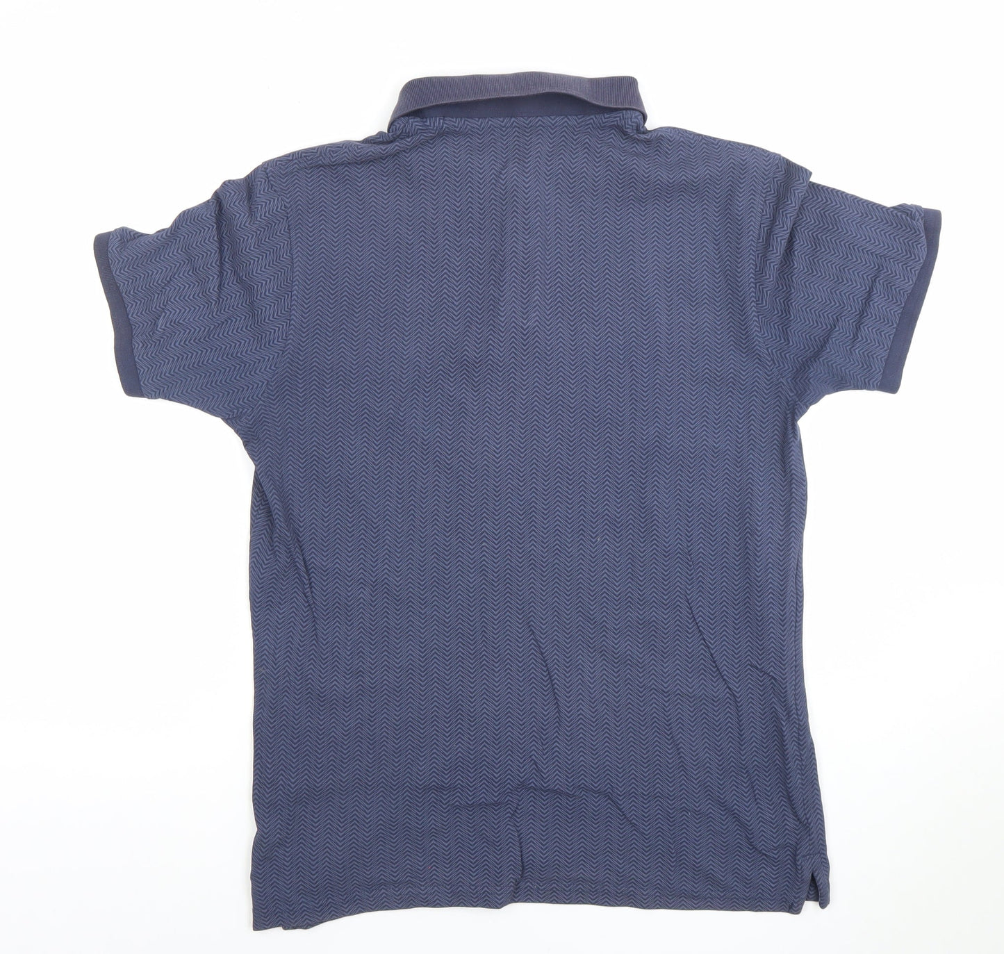 Dunnes Stores Men's Blue Cotton Chevron Short Sleeve Polo Shirt Size S