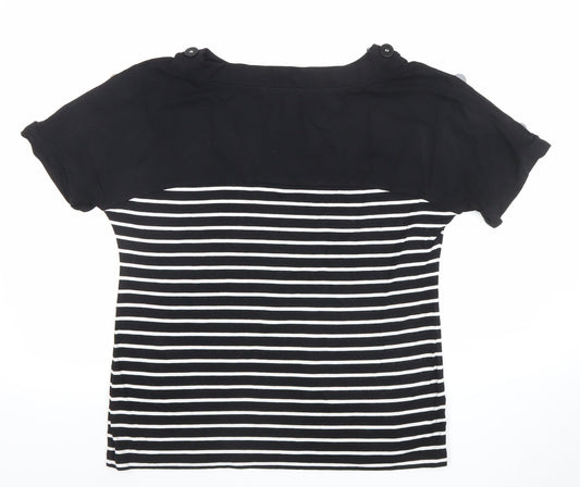 Marks and Spencer Women’s Black Striped Short Sleeve T-Shirt UK 14