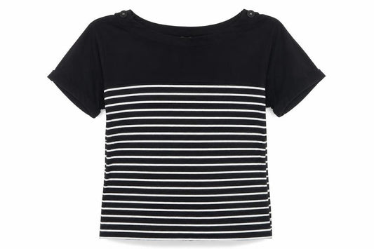 Marks and Spencer Women’s Black Striped Short Sleeve T-Shirt UK 14