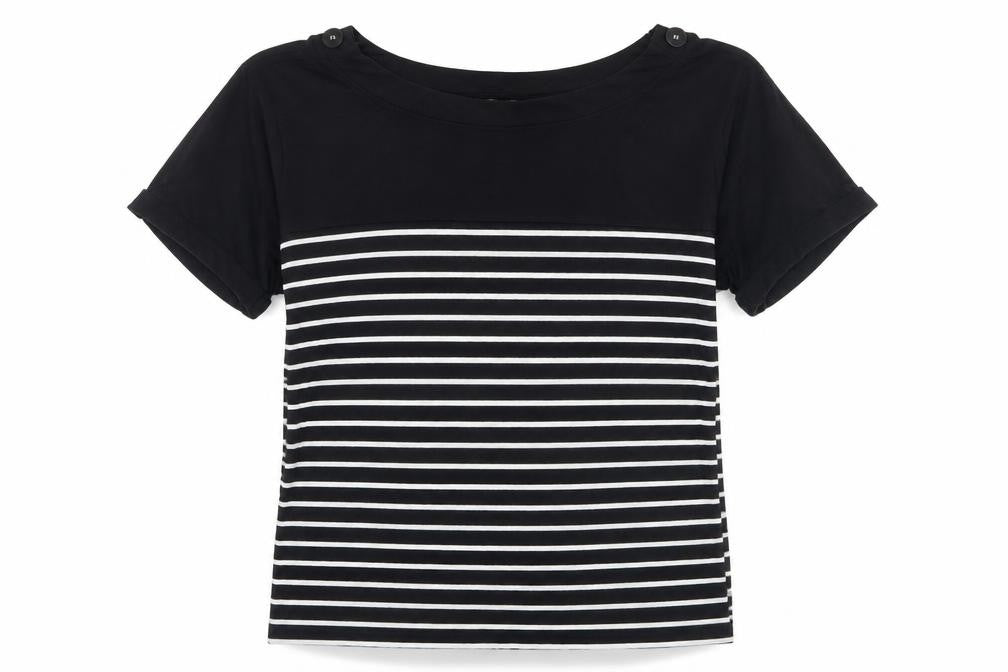Marks & Spencer Women’s Black Striped Short Sleeve T-Shirt UK 14