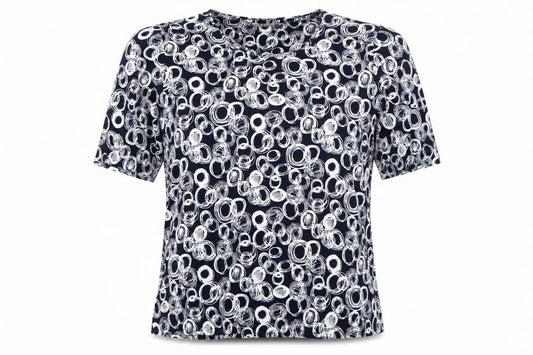 VIZ-A-VIZ Womens Blue Geometric Short Sleeve Stretch Top Size 12
