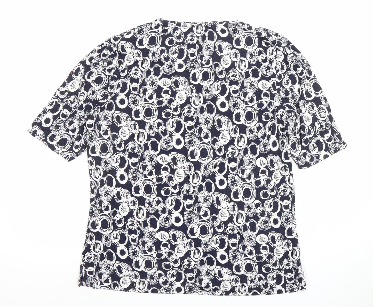 VIZ-A-VIZ Womens Blue Geometric Short Sleeve Stretch Top Size 12