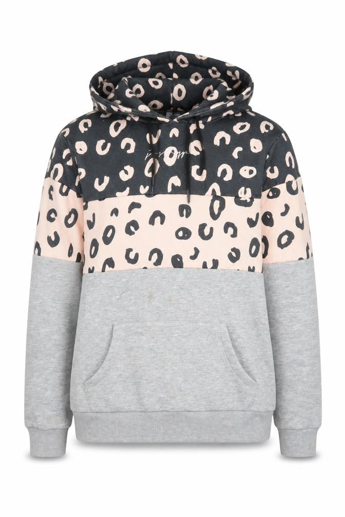 JustHype Womens Grey Pink Leopard Print Pullover Hoodie Size 8