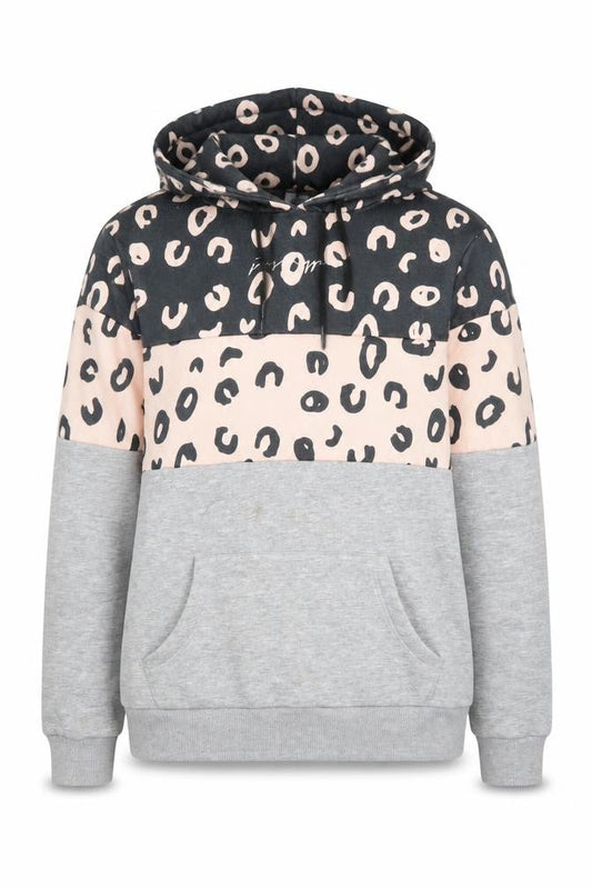 JustHype Womens Grey Pink Leopard Print Pullover Hoodie Size 8