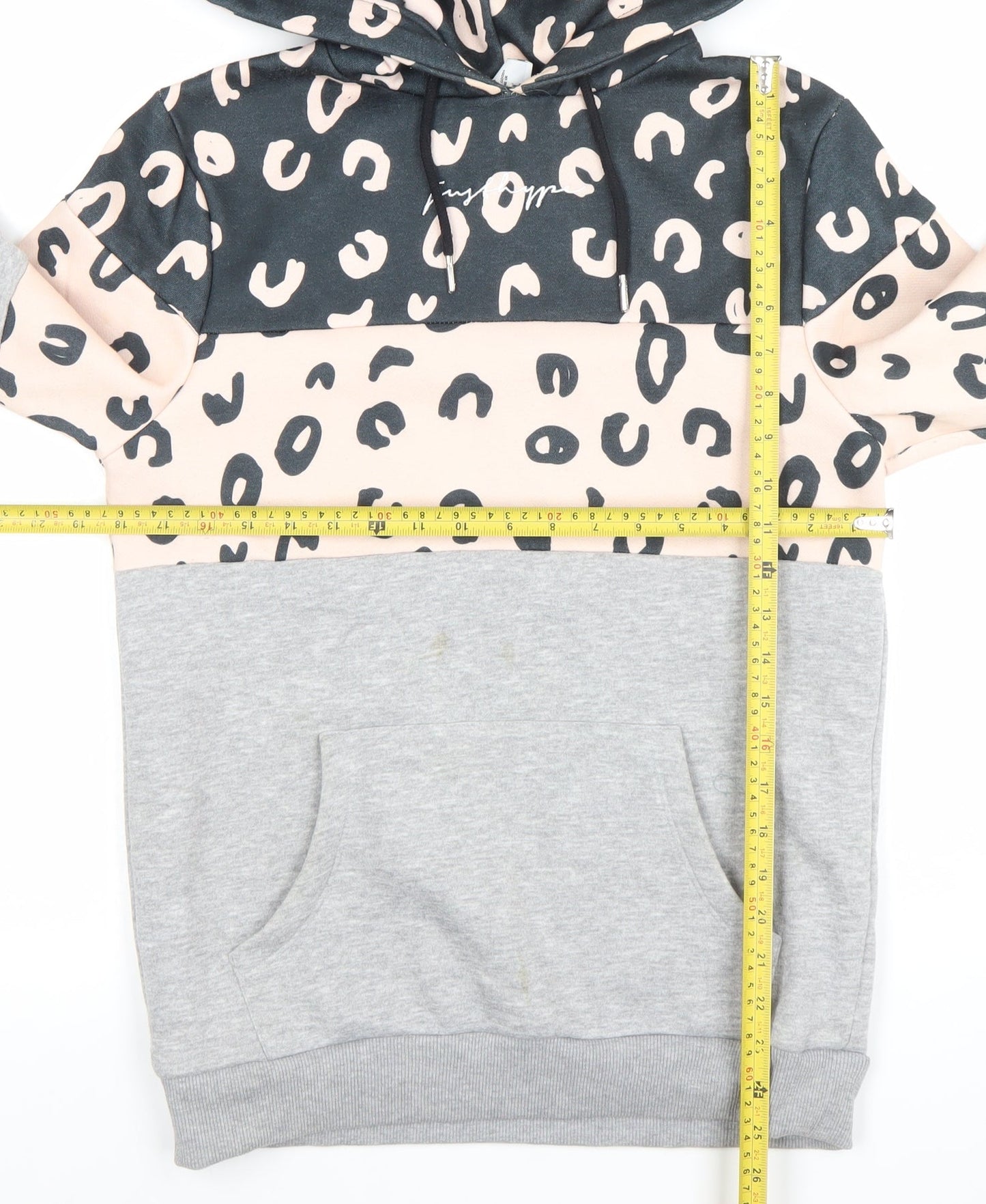 JustHype Womens Grey Pink Leopard Print Pullover Hoodie Size 8