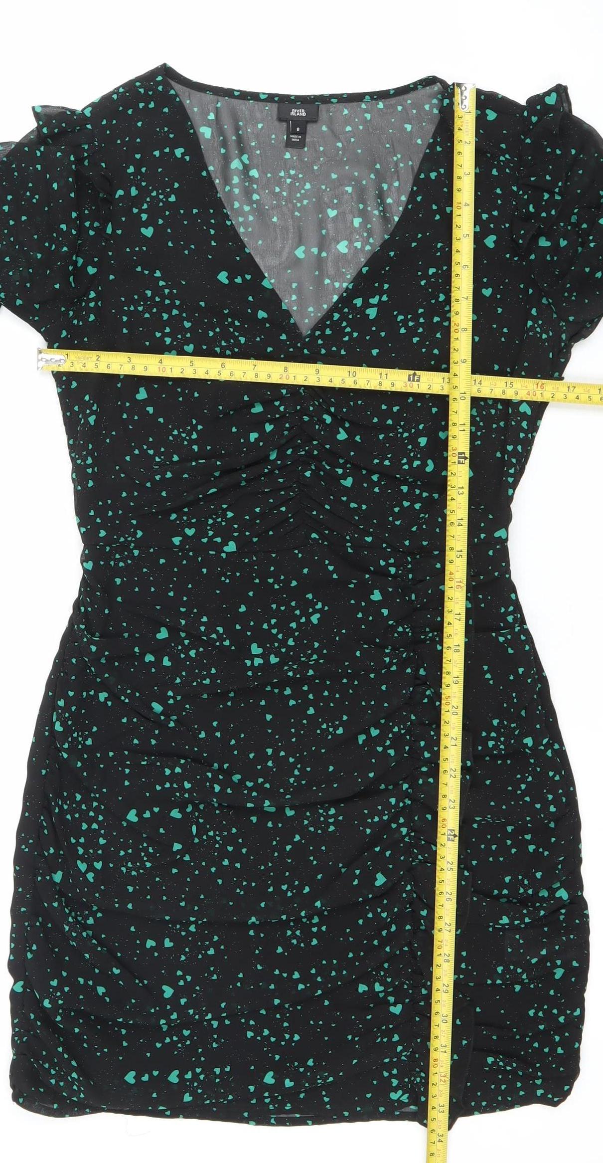 River Island Womens Black Heart Print Bodycon Mini Dress Size 8