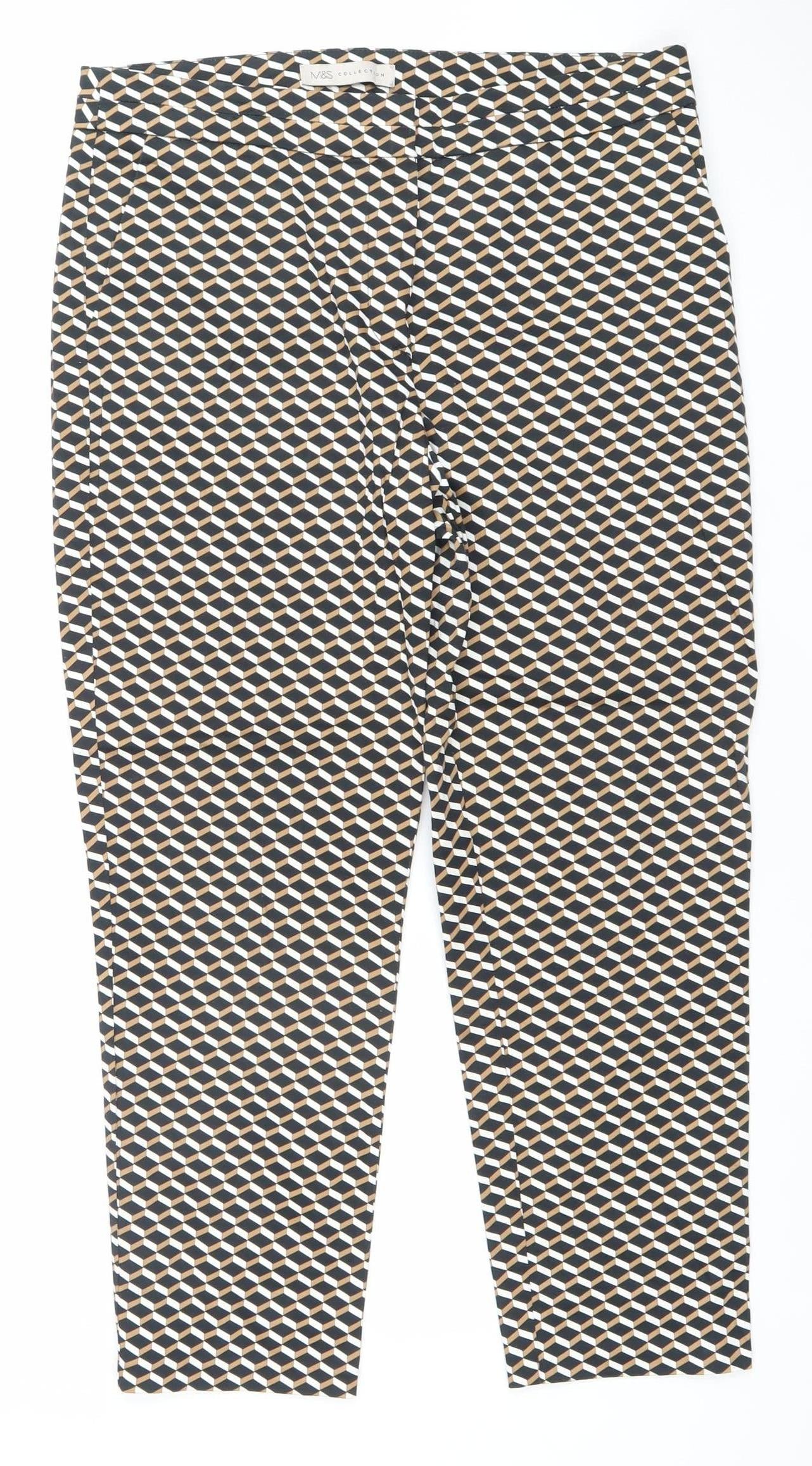 Marks and Spencer Womens Geometric Slim Trousers Size 12 Short Multicoloured