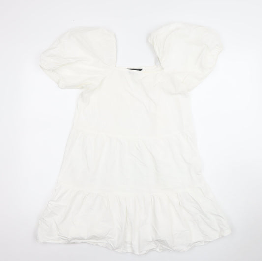 Love That Look Women’s White Puff Sleeve Cotton Short A-Line Dress Size 6
