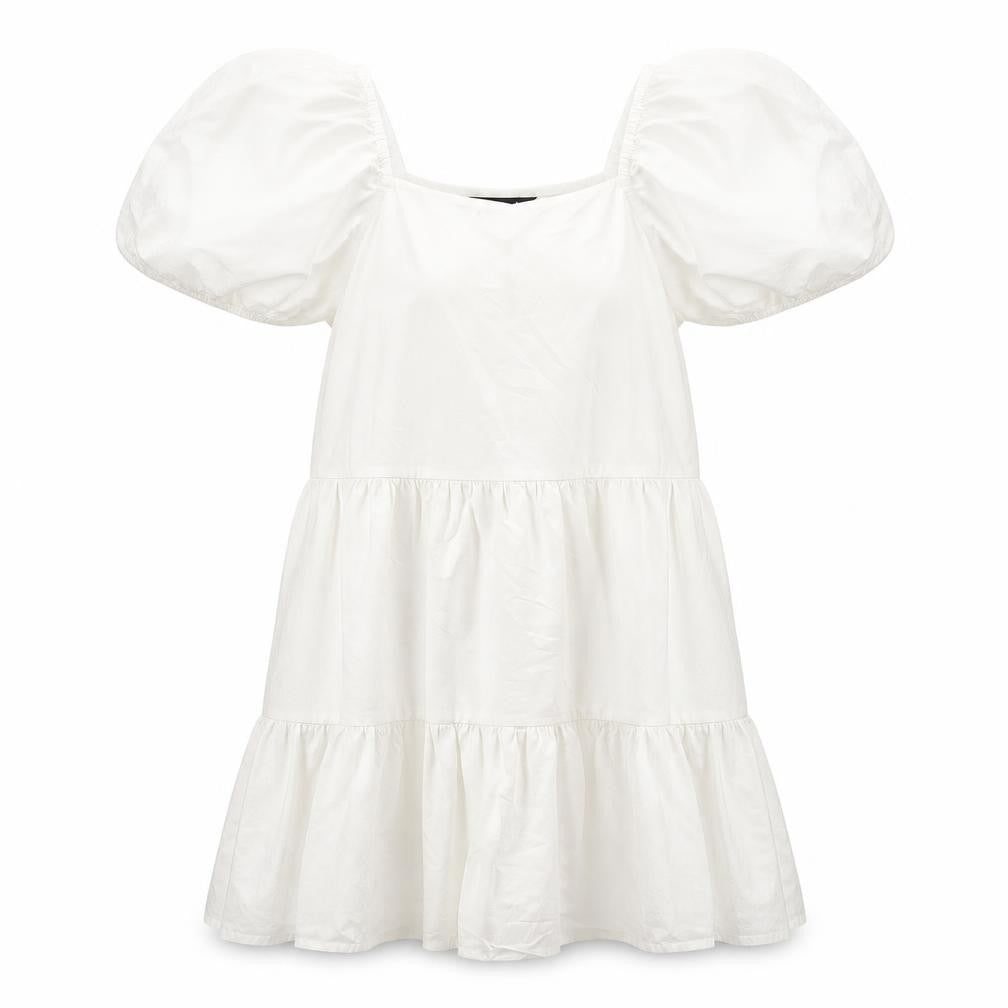 Love That Look Women’s White Puff Sleeve Cotton Short A-Line Dress Size 6