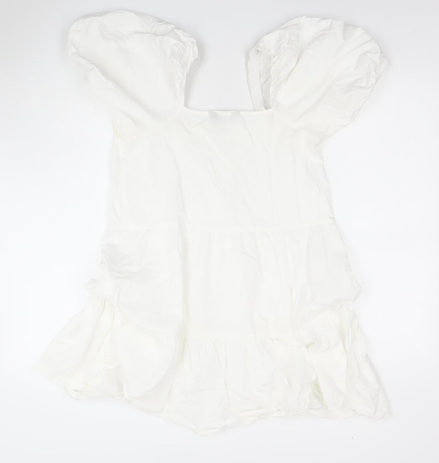 Love That Look Women’s White Puff Sleeve Cotton Short A-Line Dress Size 6