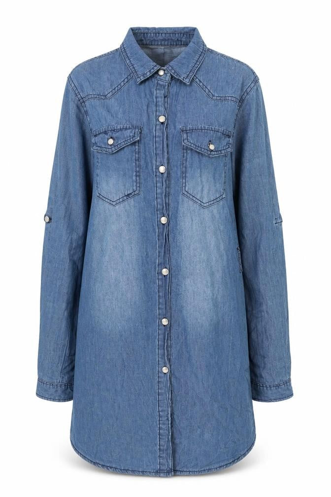 Girl Vivi Women's Blue Denim Shirt Dress S Long Sleeve Casual