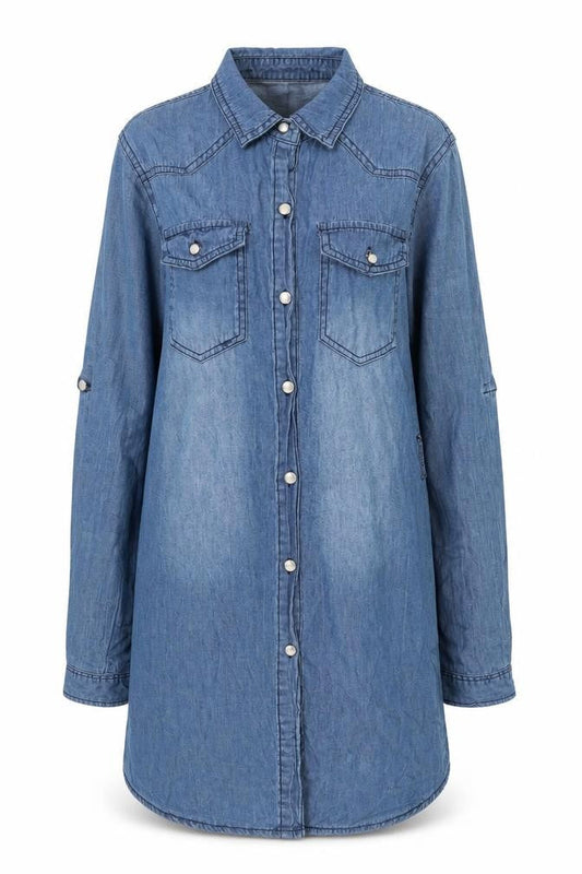 Girl Vivi Women's Blue Denim Shirt Dress S Long Sleeve Casual