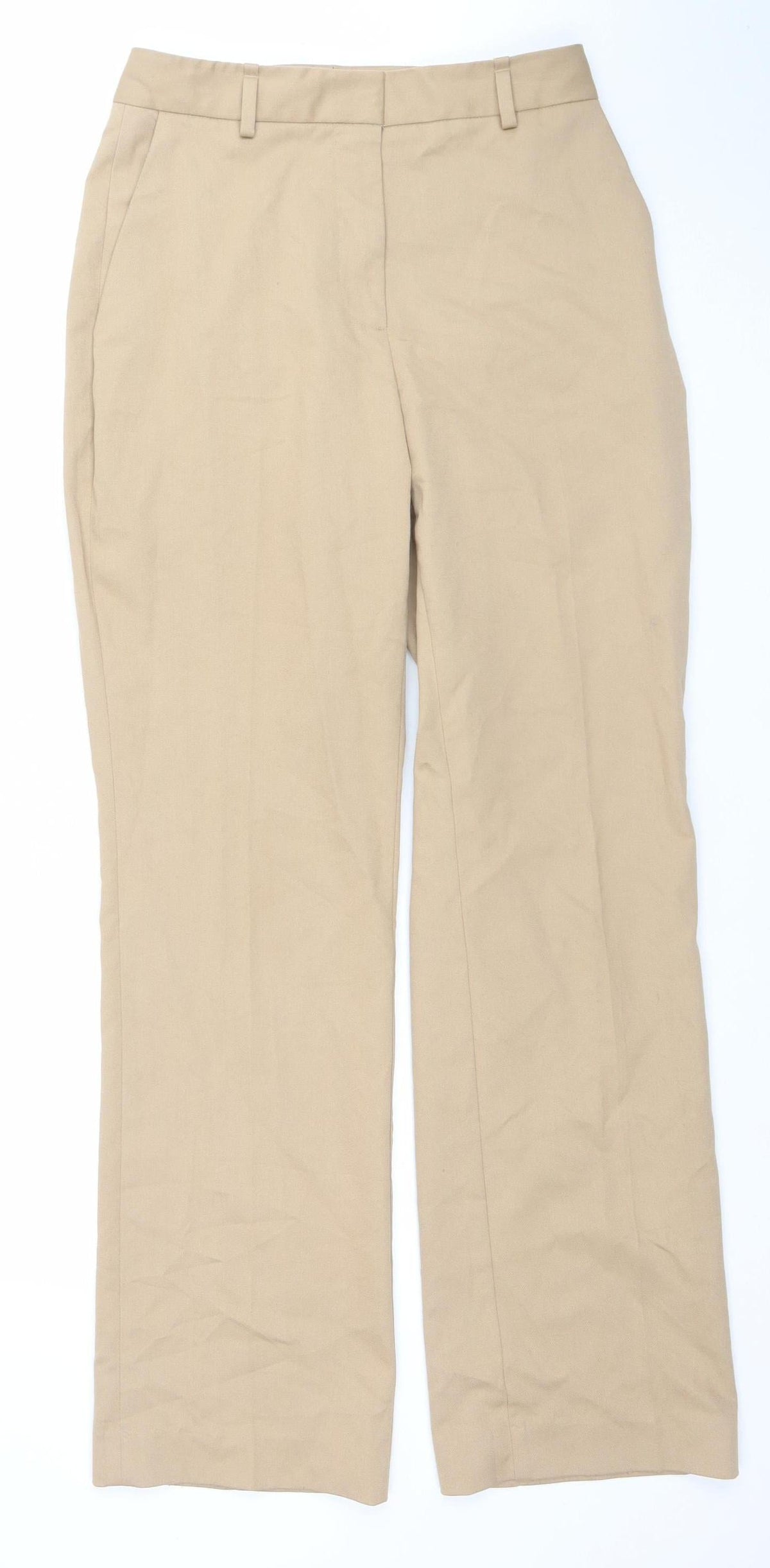 Zara Women Beige Chino Trousers S Mid Rise Regular Fit Cotton Blend