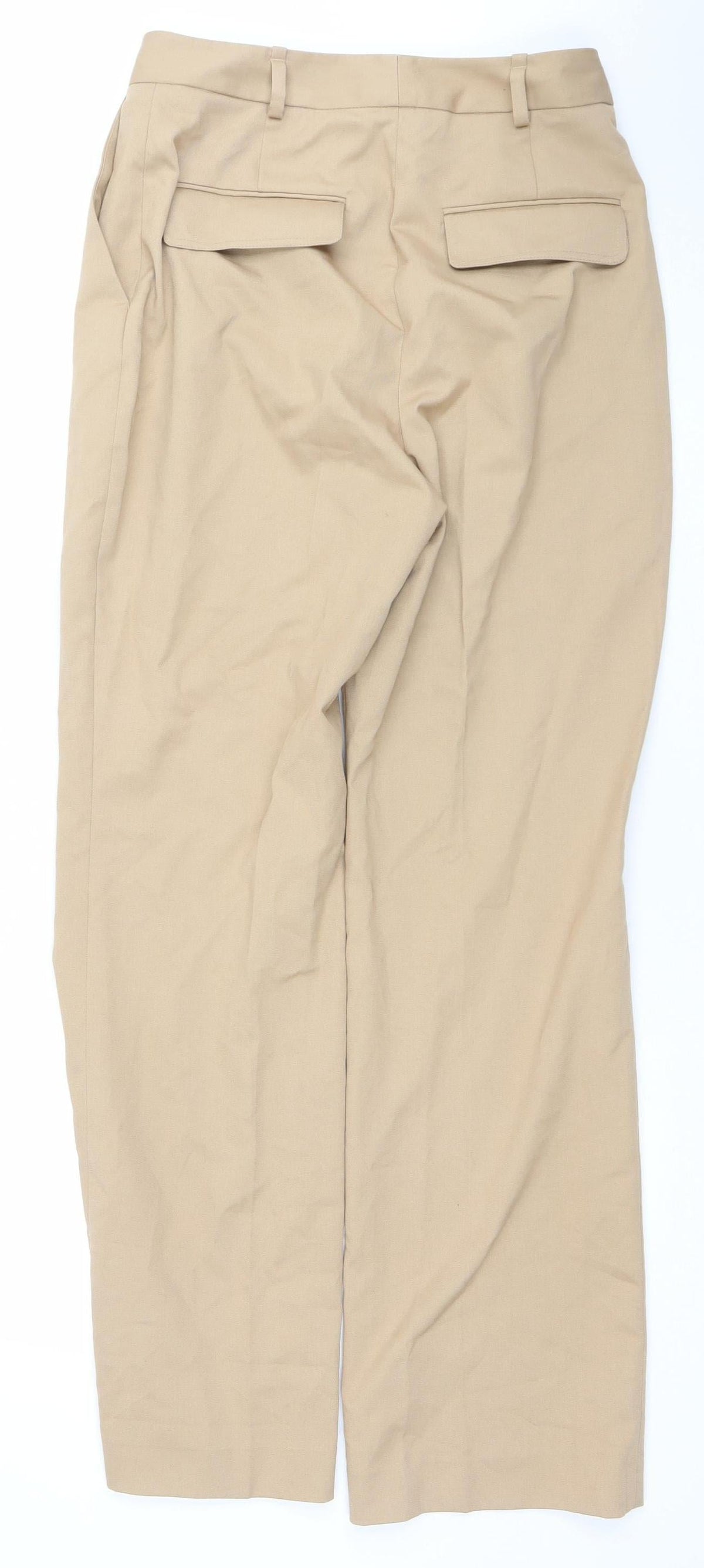 Zara Women Beige Chino Trousers S Mid Rise Regular Fit Cotton Blend