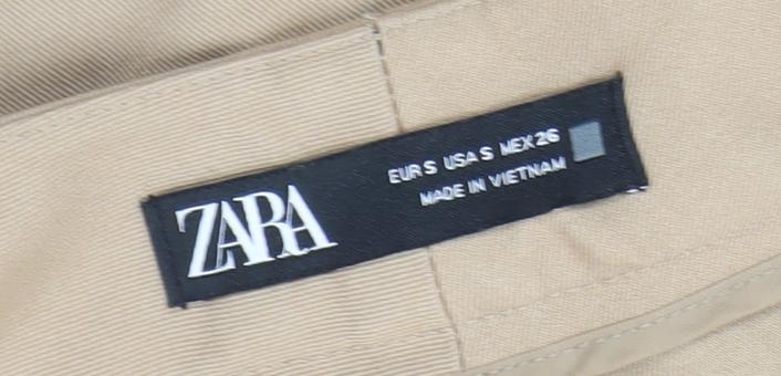 Zara Women Beige Chino Trousers S Mid Rise Regular Fit Cotton Blend