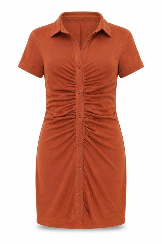 Pull&Bear Women's Brown Short Sleeve Collared Midi Shirt Dress Size S