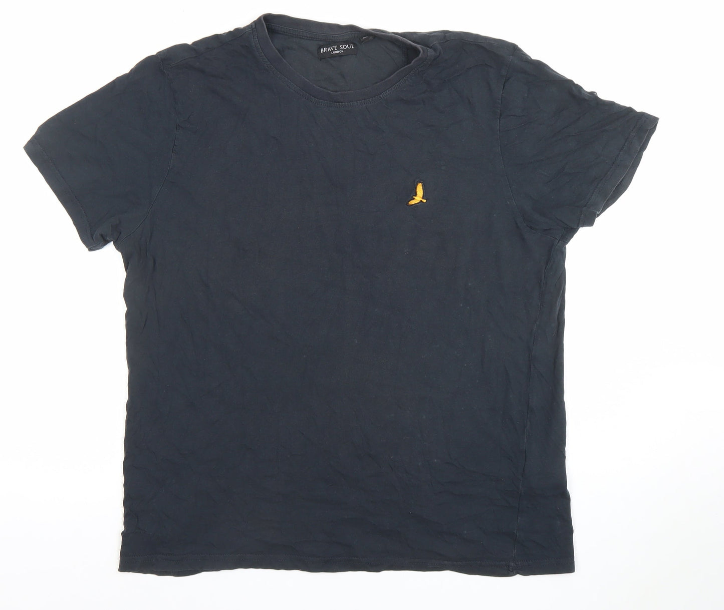 Brave Soul Men’s Black Cotton Crew Neck Short Sleeve T-Shirt Size L