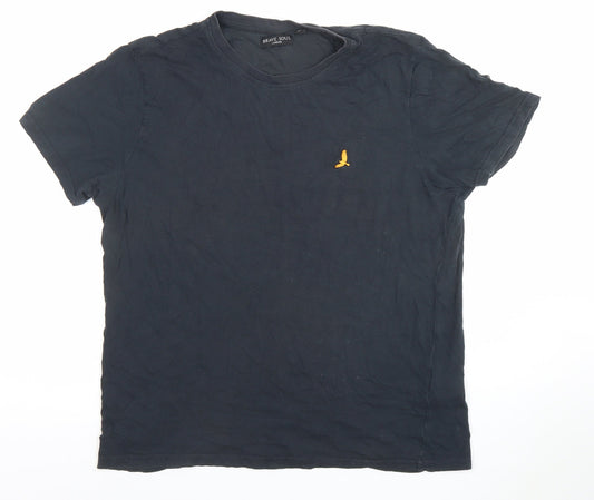 Brave Soul Men’s Black Cotton Crew Neck Short Sleeve T-Shirt Size L