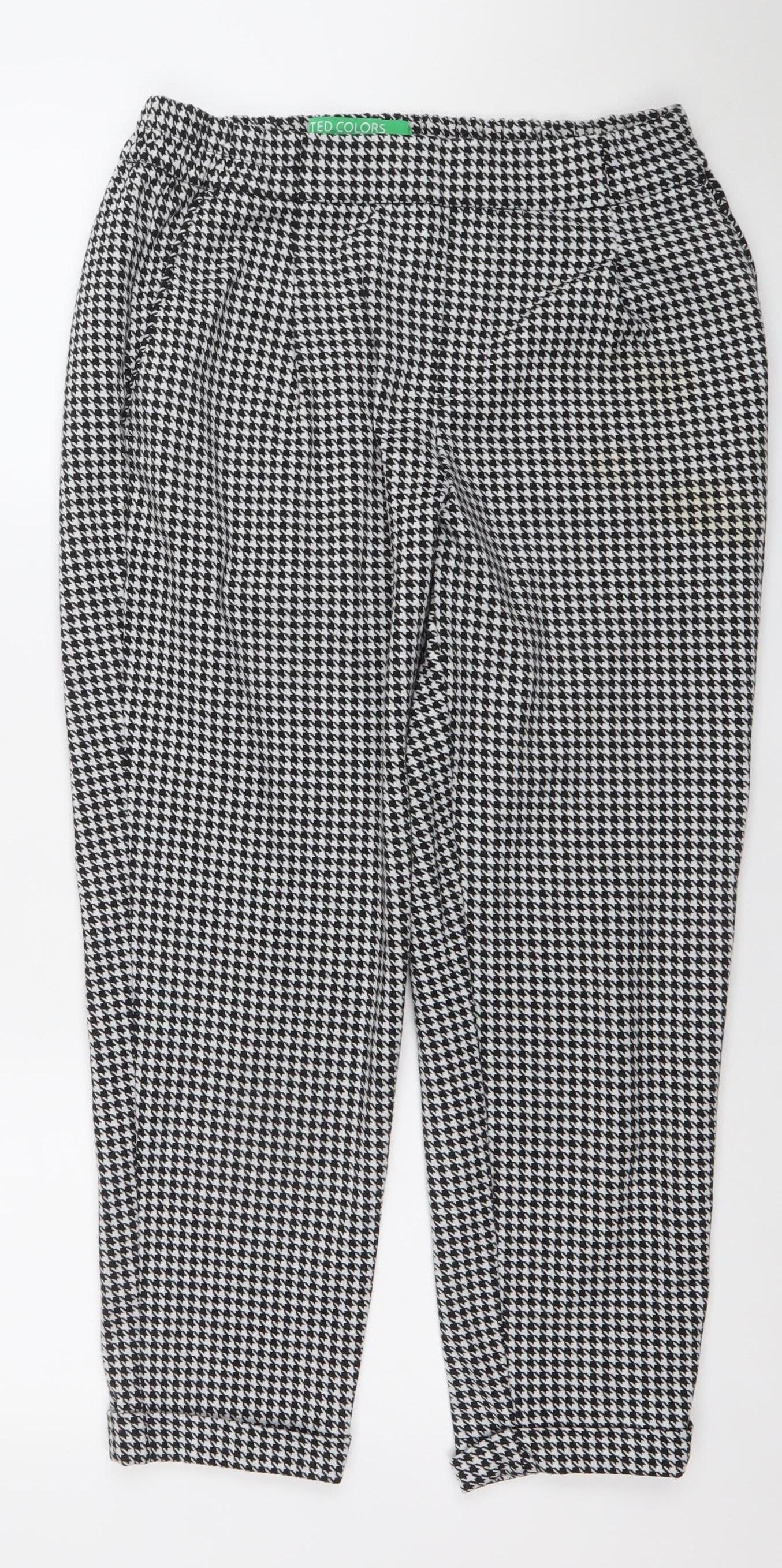 United Colors of Benetton Womens Black Houndstooth Slim Trousers S