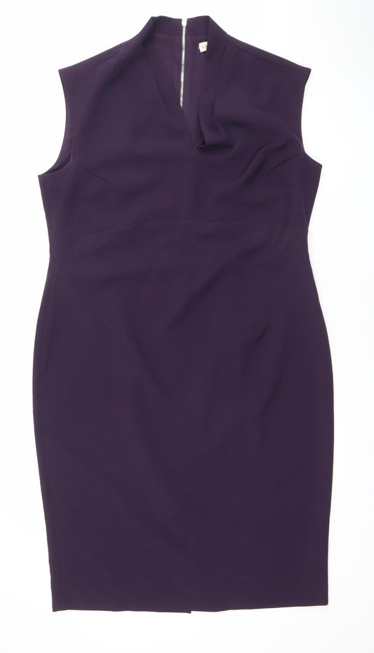 Gallery Women’s Purple Sheath Dress Size 16 V-Neck Sleeveless Zip