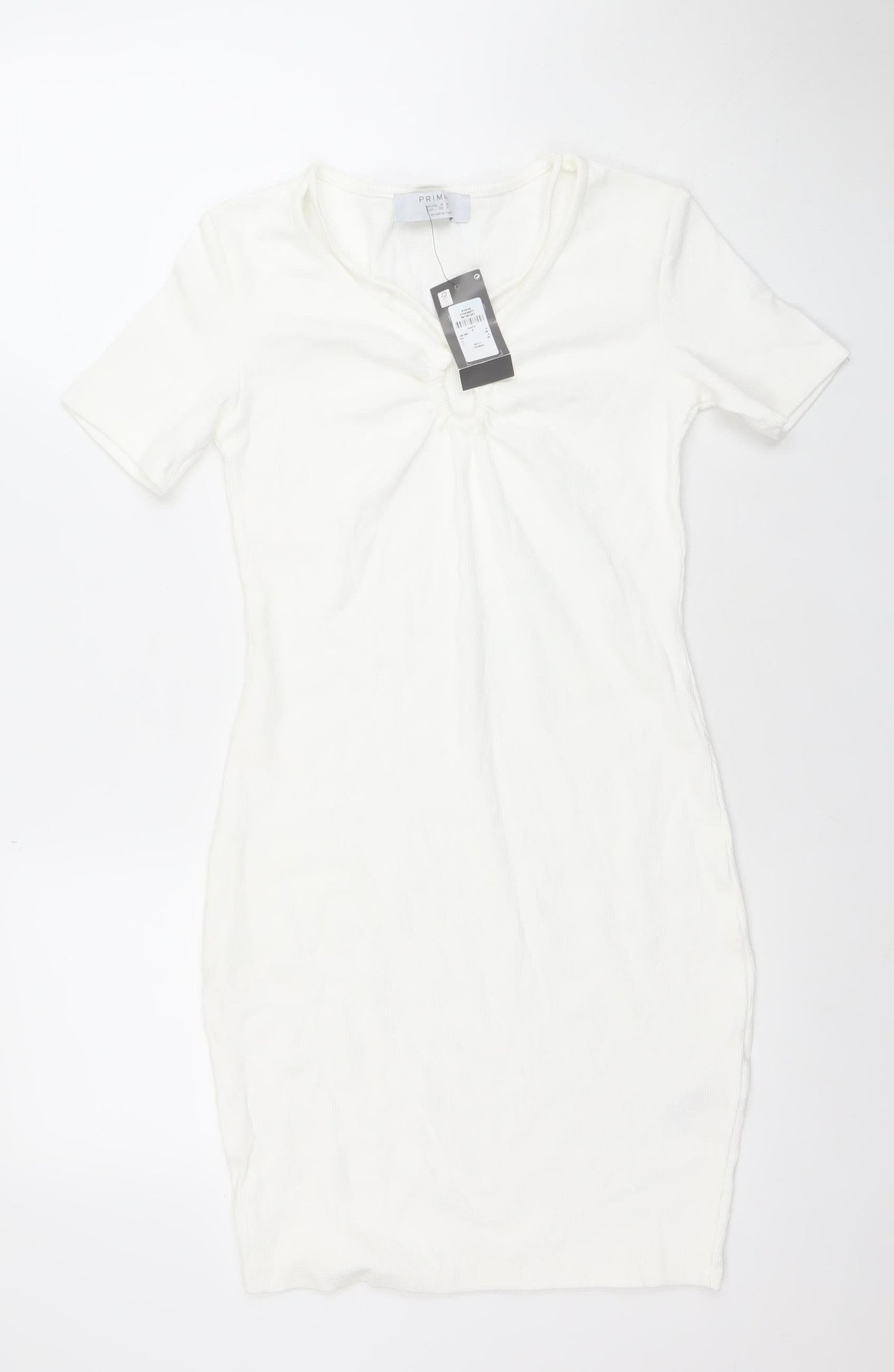 Primark Women’s White Bodycon Ruched Short Sleeve Dress Size 8