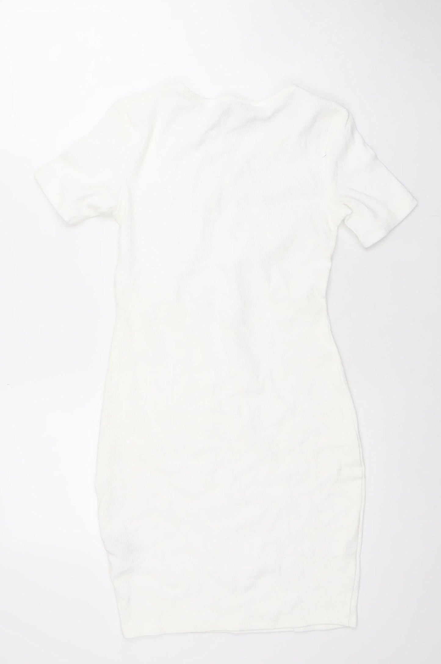Primark Women’s White Bodycon Ruched Short Sleeve Dress Size 8