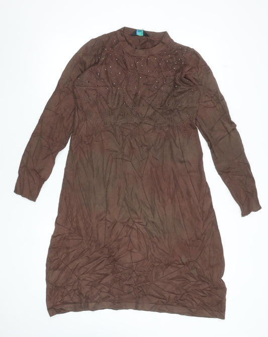 Blue Hills Women’s Brown Beaded Knit Jumper Dress Size M Long Sleeve