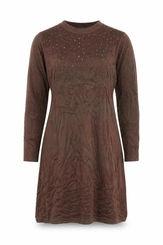 Blue Hills Women’s Brown Beaded Knit Jumper Dress Size M Long Sleeve