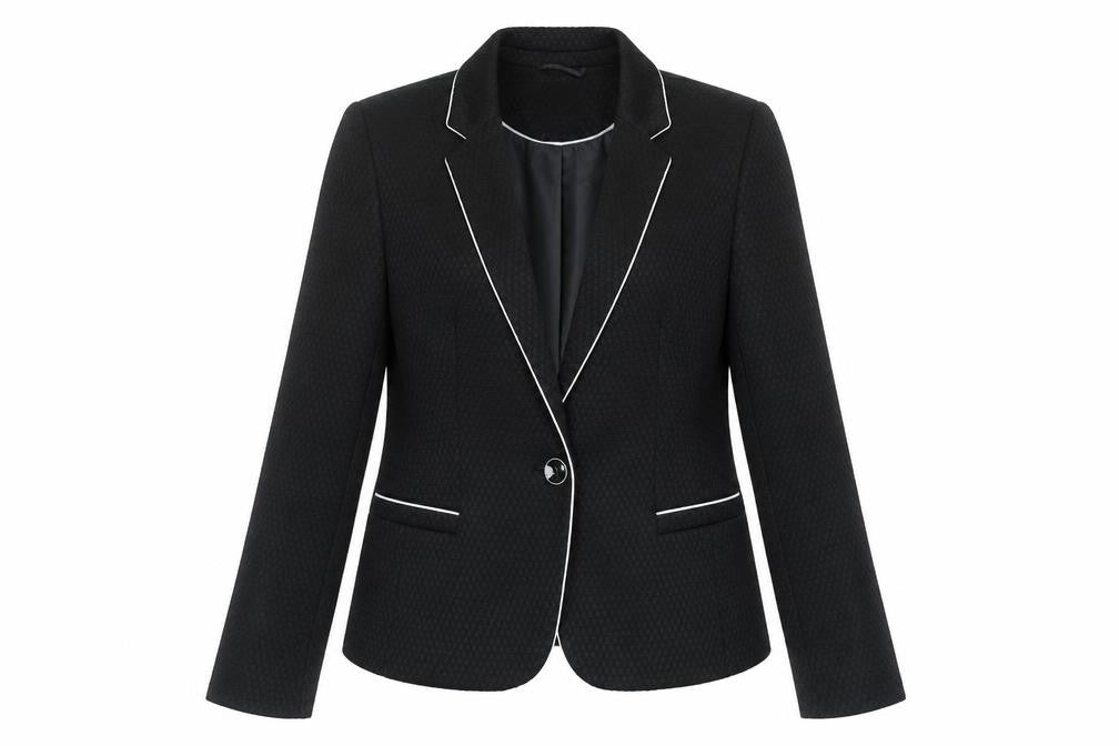 Tu Women Black Textured One-Button Blazer Size 14 Tailored Lined
