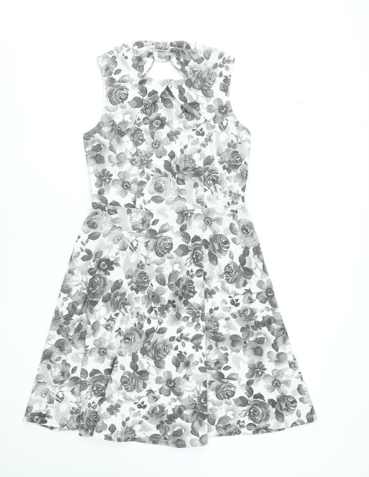 M&Co Women’s Ivory Floral Fit & Flare Sleeveless Dress Size 12