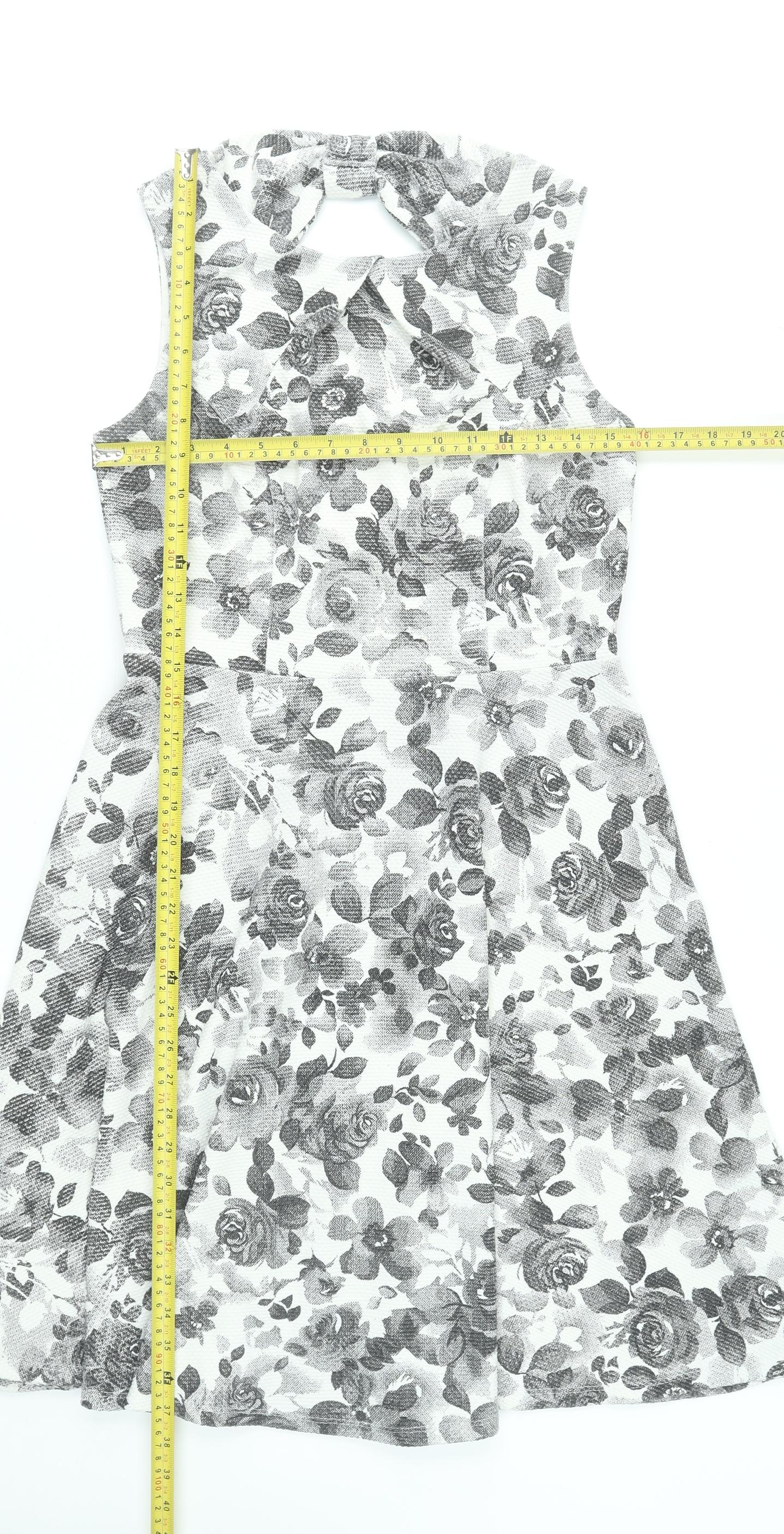 M&Co Women’s Ivory Floral Fit & Flare Sleeveless Dress Size 12
