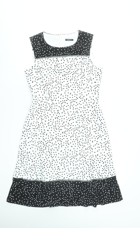 Roman Women Black Polka Dot Fit & Flare Sleeveless Knee Length Dress Size 12